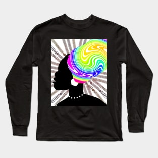 Woman Silhouette With a Rainbow Head Scarf Long Sleeve T-Shirt